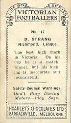 1934 Hoadley's Victorian Footballers #17 Douglas Strang Back
